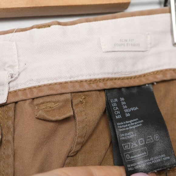 H&M Mens Slim Fit Cotton Chinos Pants Tan Beige 100% Cotton Summer Casual - Picture 5 of 8